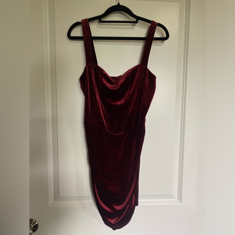 cider red velvet corset style mini dress